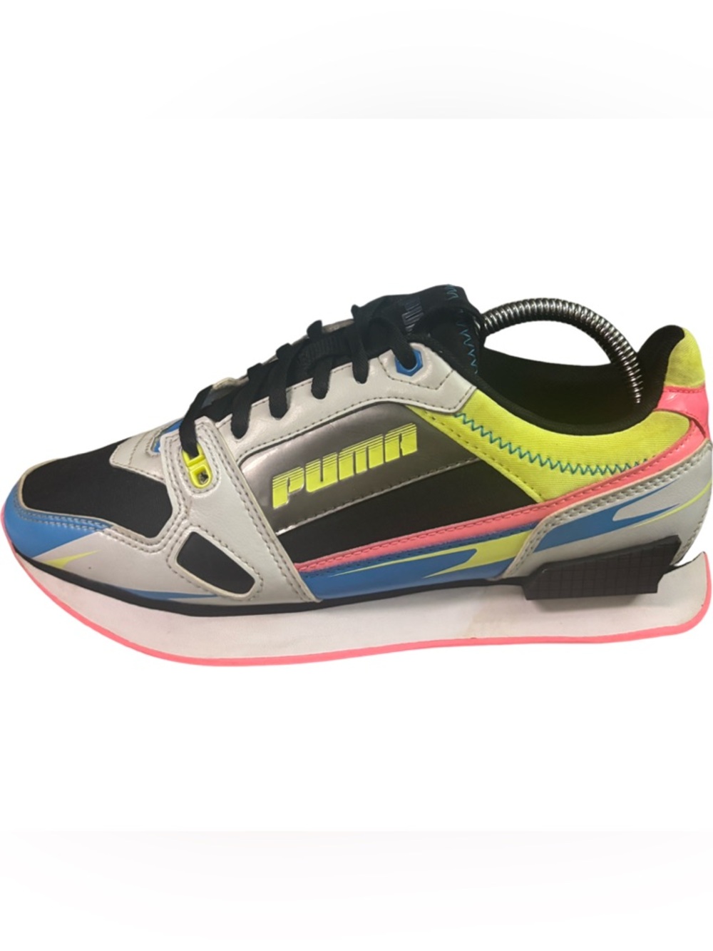 PUMA Mile Rider Women's Fluorescent Green Pink White Running Shoes Size 9